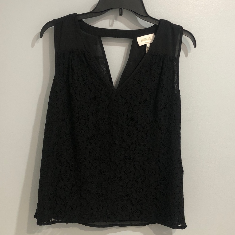 Laundry by Shelli Segal Women’s Black Lace V-Neck Sleeves Top Blouse Size Small